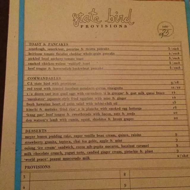 State Bird Provisions