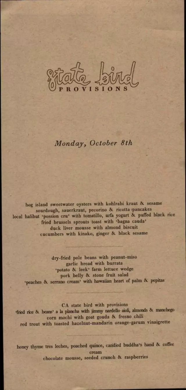 State Bird Provisions